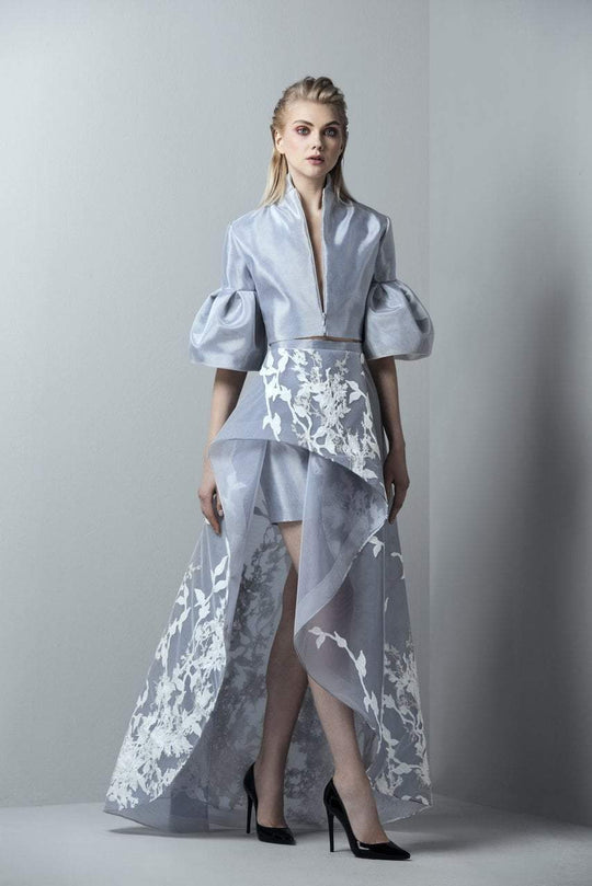 3388 Bell Sleeve Peplum High Low Evening Gown