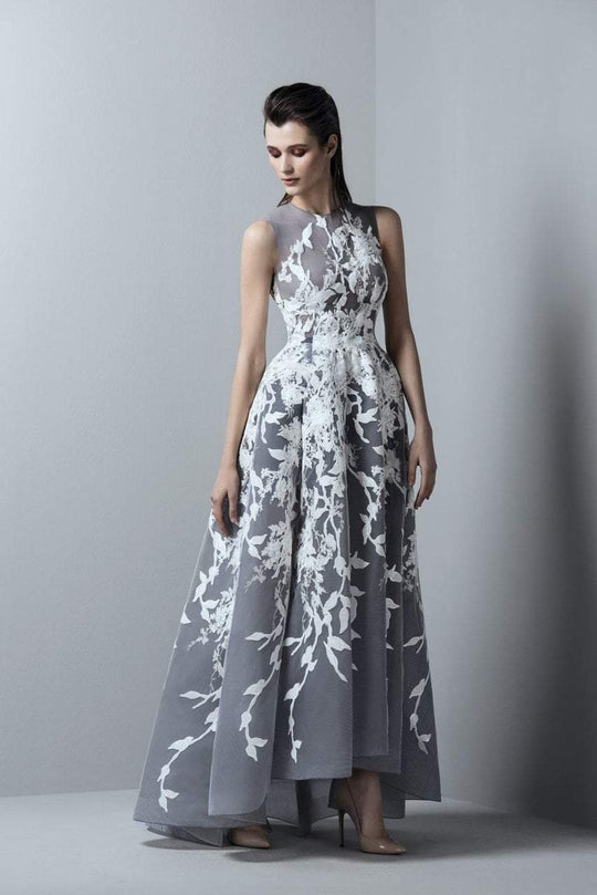 3389 Sleeveless Tulle Brode High Low Gown