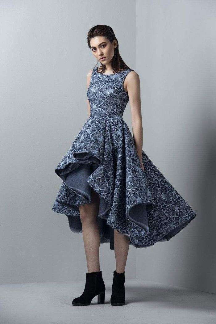 3394 Sleeveless Textured High Low Gown