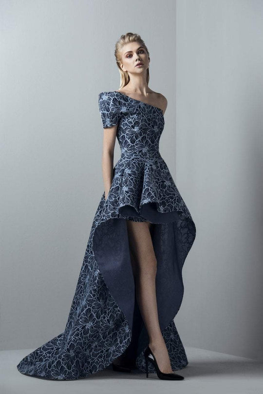 3395 One Shoulder Tulle Brode High Low Gown