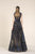 Saiid Kobeisy - RE3573 Embroidered Illusion Plunging A-Line Gown in Black and Blue