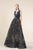 Saiid Kobeisy - RE3573 Embroidered Illusion Plunging A-Line Gown in Black and Blue