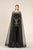 Saiid Kobeisy - RE3579 Bateau Velvet Tulle Cape With Sweep Train in Black