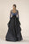Saiid Kobeisy - RE3581 Embroidered Long Sleeve A-line Dress in Black and Blue