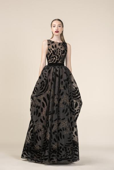 Saiid Kobeisy - Sleeveless Bateau Tulle Brode A-line Dress RE3583 In Black