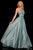 Sherri Hill - 52960 V- Neckline Empire Glitter A Line Dress In Green and Silver