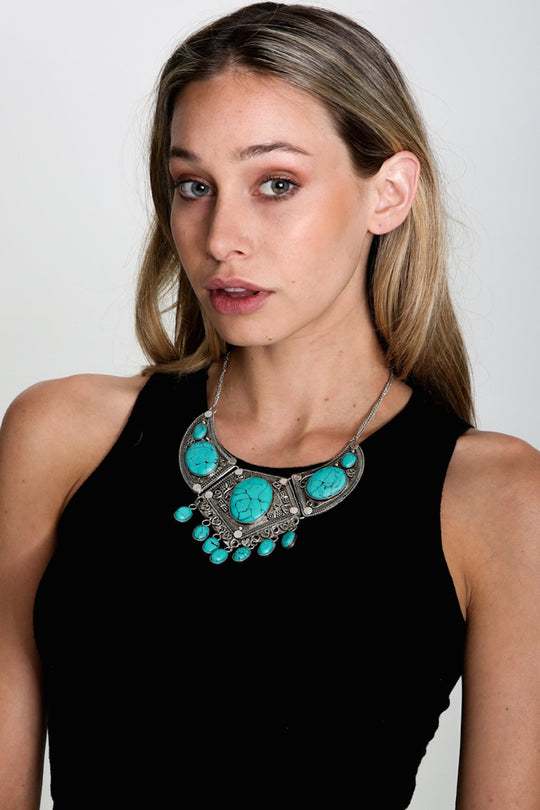 TURQUOISE STONE BIB NECKLACE