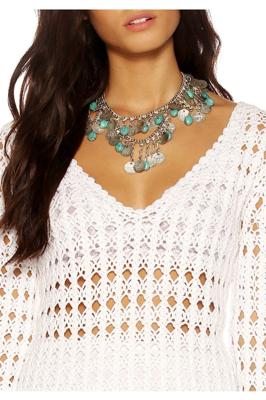 TURQUOISE STONE & COIN NECKLACE