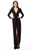 Jovani - 1708 Long Sleeve Deep V-neck Sheath Dress With Slit In Black and Pink