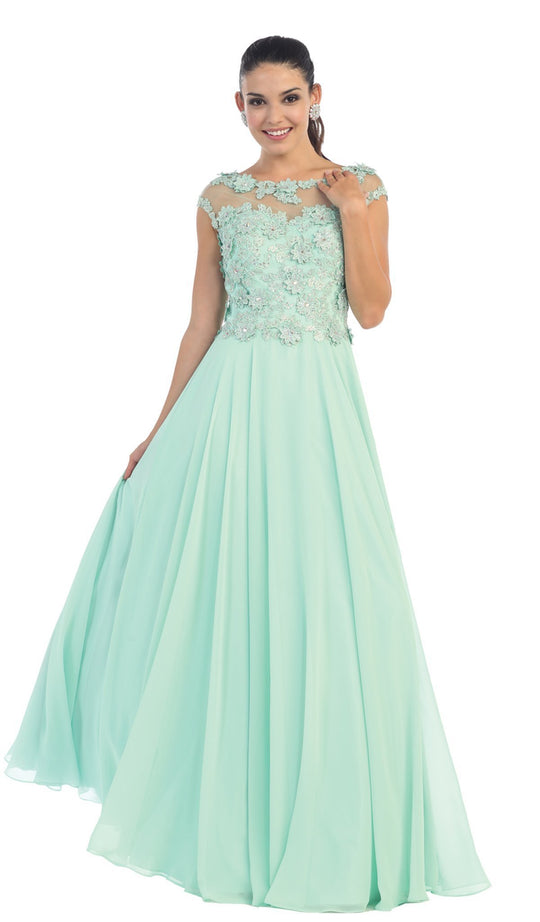 Gorgeous Lace Applique Chiffon Prom Dress
