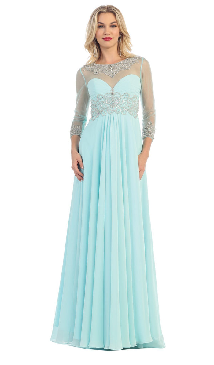 Elegant Long Sleeve Sequined Chiffon Evening Dress