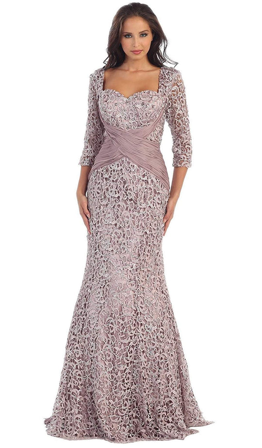 Lace Crisscrossed Shirring Mermaid Evening Gown