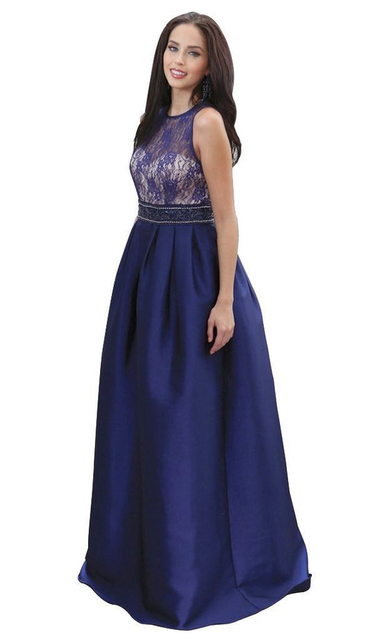 Sleeveless Lace Applique Taffeta Formal Ball Gown