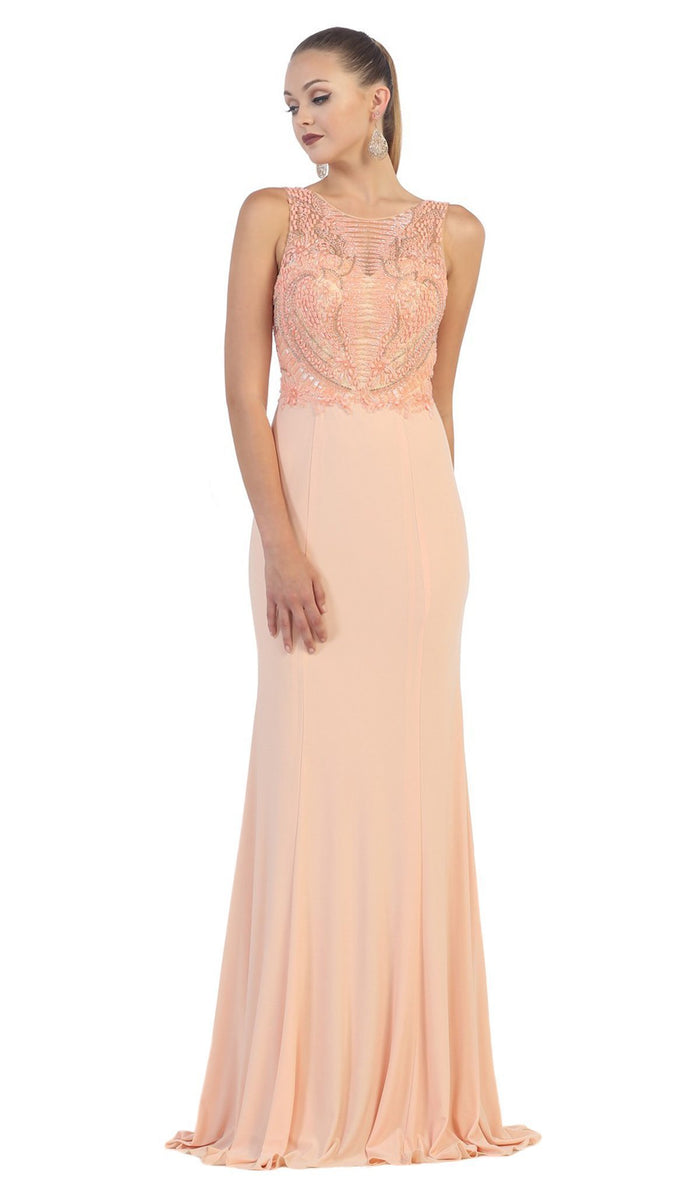 Bateau Neck Beaded Jersey Evening Gown