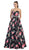 May Queen - RQ7425 Strapless with Rhinestone Waistband Floral Print Formal Ball Gown in Black
