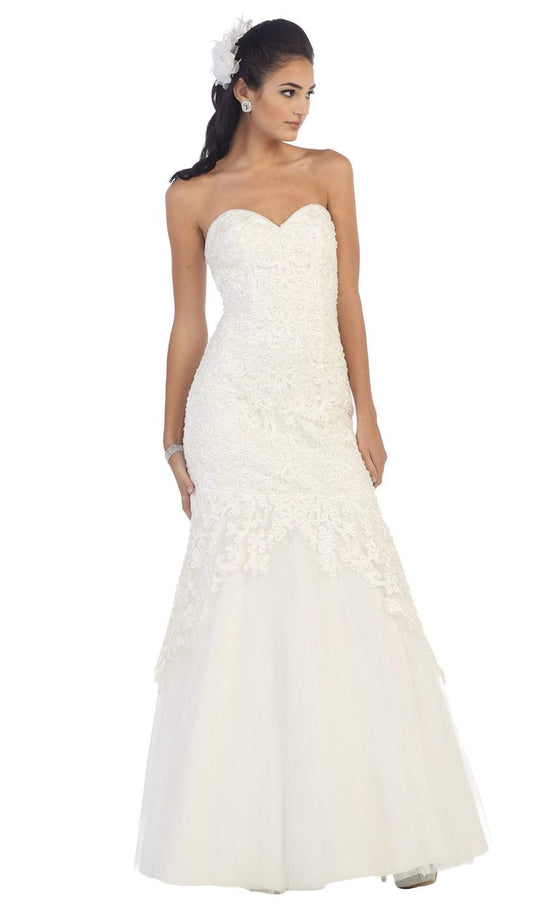 May Queen - RQ-7445 Embroidered Sweetheart Mermaid Evening Dress In White
