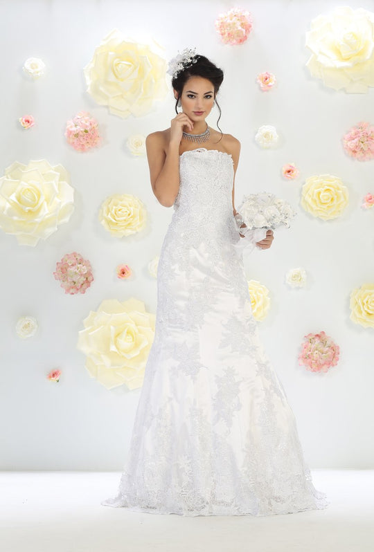 May Queen Bridal - Strapless Beaded Lace Applique Mermaid Dress RQ7468