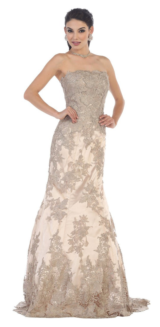 May Queen Bridal - RQ7468 Strapless Beaded Lace Applique Mermaid Dress