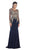 May Queen - Long Sleeve Mermaid Prom Dress with Metallic Lace Applique and Rhinestones