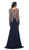 Long Sleeve Mermaid Prom Dress with Metallic Lace Applique and Rhinestones