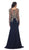 May Queen - Long Sleeve Mermaid Prom Dress with Metallic Lace Applique and Rhinestones