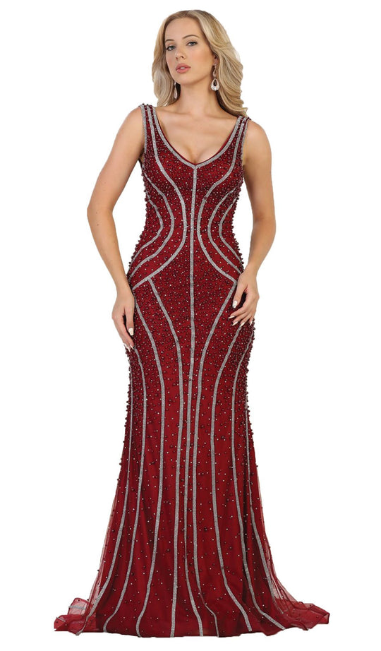 Sleeveless Embellished Mesh Evening Gown