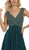 May Queen - RQ7512 Embellished V-neck A-line Dress With Train In Green