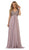 May Queen - RQ7512 Embellished V-neck A-line Dress With Train In Pink