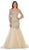 May Queen - RQ7542 Embroidered V-Neck Trumpet Evening Gown In Neutral and Gold