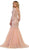May Queen - RQ7542 Embroidered V-Neck Trumpet Evening Gown In Pink and Gold