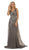 May Queen - RQ7563 Embroidered V Neck Gown with Overskirt In Gray