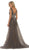 May Queen - RQ7563 Embroidered V Neck Gown with Overskirt In Gray