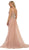May Queen - RQ7563 Embroidered V Neck Gown with Overskirt In Pink