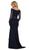 May Queen - RQ7578 Embroidered Off-Shoulder Long Sleeve Trumpet Dress In Blue