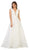 May Queen - RQ7606 Embroidered Plunging A-Line Dress In White