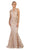 May Queen - RQ7608 Applique Deep Halter V-neck Mermaid Dress In Nude
