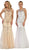 May Queen - RQ7623 Crystal Beaded Illusion Lace Trumpet Gown In Neutral and White