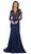 May Queen - RQ7624 Lace Deep Scalloped V-neck Trumpet Dress In Blue