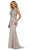 May Queen - RQ7628 Applique Cap Sleeve Bateau Trumpet Dress In Silver and Nude