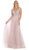 May Queen - RQ7645 Floral Applique Ornate Cap Sleeve Gown In Pink