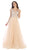 May Queen - RQ7645 Floral Applique Ornate Cap Sleeve Gown In Neutral