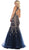 May Queen - RQ7646 Sequin Embellished Illusion Scoop Gown In Blue and Gold