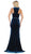 May Queen - RQ7652 Fitted Jewel Sheath Evening Dress In Blue