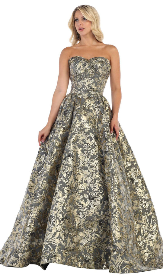 May Queen - RQ7653 Two Tone Strapless Sweetheart Ballgown In Black and Gold