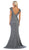 May Queen - RQ7654 Applique Deep V-neck Trumpet Dress In Gray