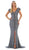 May Queen - RQ7654 Applique Deep V-neck Trumpet Dress In Gray