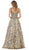May Queen - RQ7655 Two Tone Embellished Deep V-neck A-line Dress In Silver and Nude