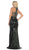 May Queen - RQ7656 Crystal Trimmed Sequined High Slit Gown In Green