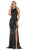May Queen - RQ7656 Crystal Trimmed Sequined High Slit Gown In Green