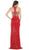 May Queen - RQ7656 Crystal Trimmed Sequined High Slit Gown In Red